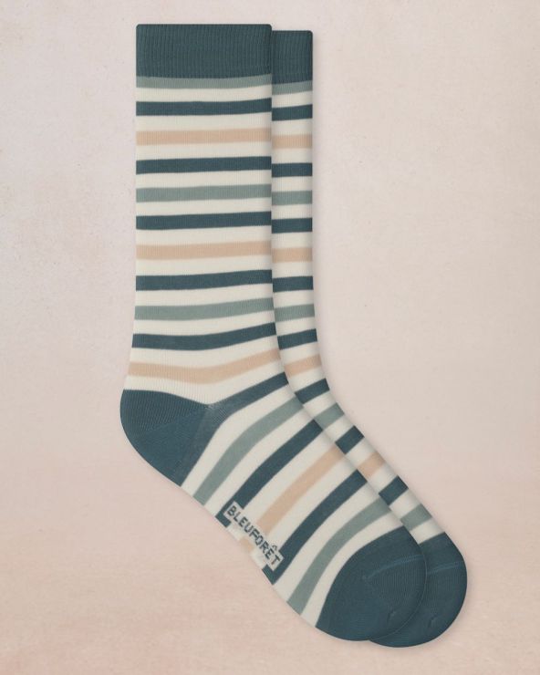 Chaussettes homme fantaisies coton BLEU FORET "Rayures Multicolores" HBU7122 - Vert de Gris FQ4