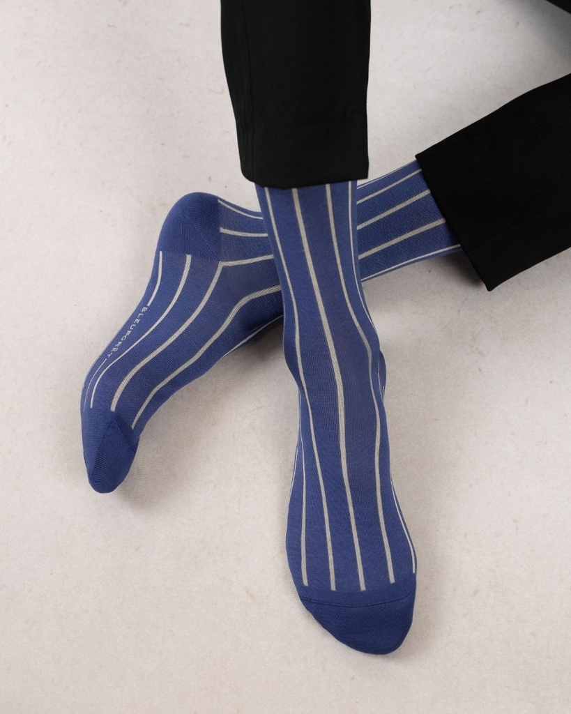 Chaussettes Homme Fines BLEU FORET "Fil d'Ecosse Rayures" HBU7095 - Bleu LF1