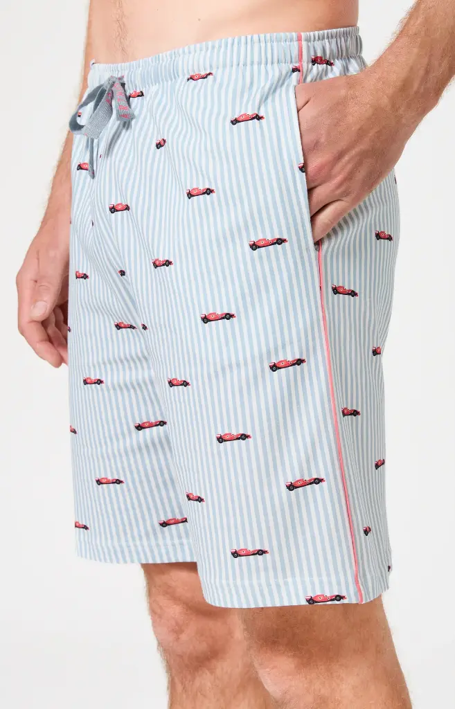 Pyjama short homme 100% coton bio ARTHUR "Le Grand Prix du Sommeil" PAU - Ciel FORMULE26