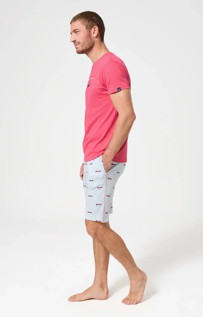 Pyjama short homme 100% coton bio ARTHUR "Le Grand Prix du Sommeil" PAU - Ciel FORMULE26