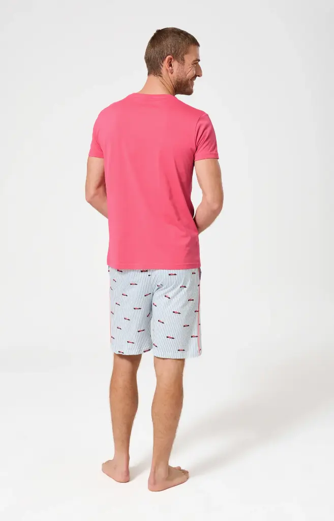 Pyjama short homme 100% coton bio ARTHUR "Le Grand Prix du Sommeil" PAU - Ciel FORMULE26
