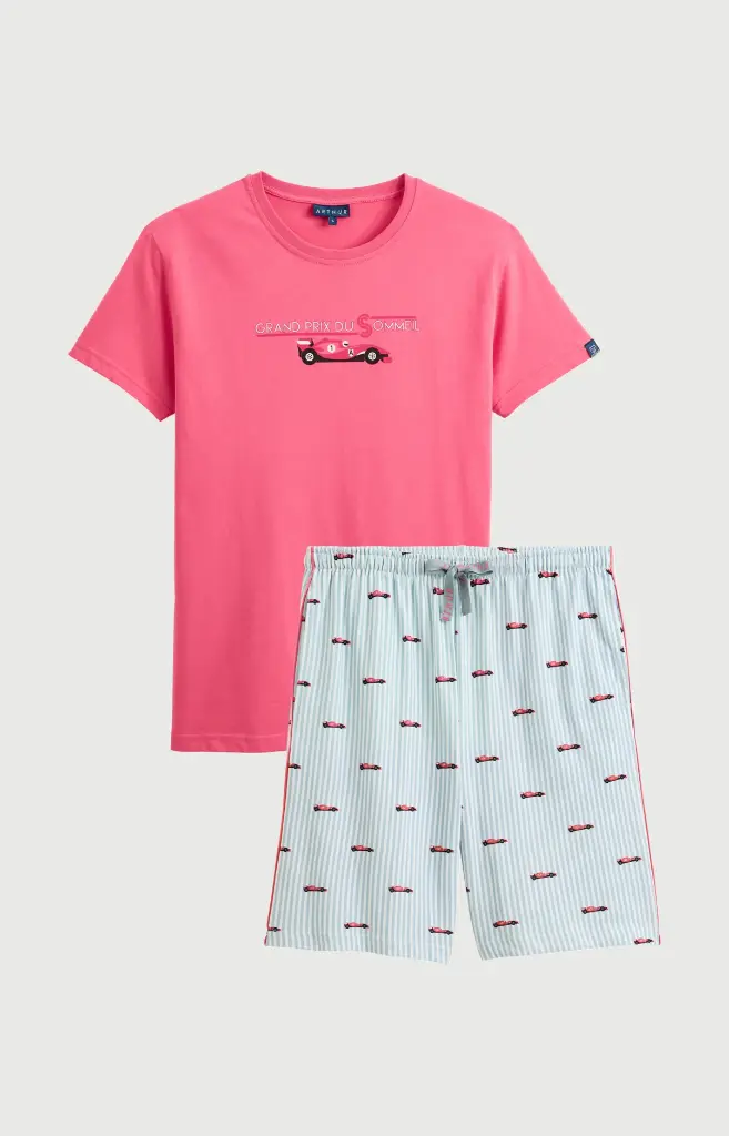 Pyjama short homme 100% coton bio ARTHUR "Le Grand Prix du Sommeil" PAU - Ciel FORMULE26