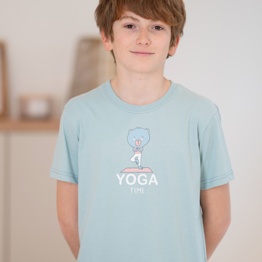 Pyjama enfant court JUSQU'AU LEVER DU JOUR "Yoga" 26EPYOC - Gris/Bleu
