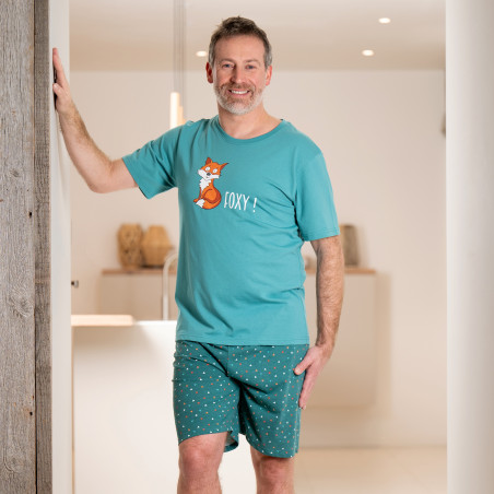 Pyjama adulte court JUSQU'AU LEVER DU JOUR "Foxy" 25EPFOC - Vert 