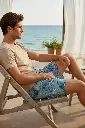 Short de bain long homme LOIC HENRY "Beachwear" KBY510U - Blue Whalvis 
