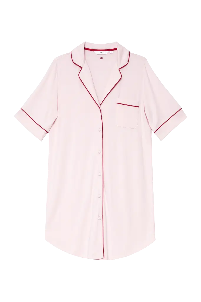 Chemise de nuit dame boutonné 100% coton ARUELLE "Maren" S26-AR-AMORI-N - Rose