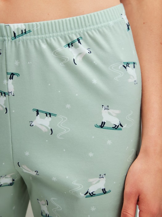 Pyjama long dame CALIDA "Cat Dreams" 41653 - Light Aqua 621