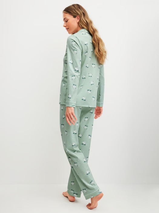 Pyjama long dame CALIDA "Cat Dreams" 41653 - Light Aqua 621