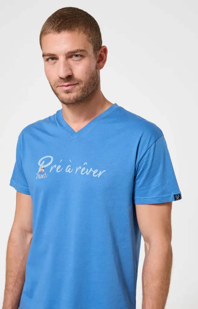 Pyjama short homme 100% coton bio ARTHUR "Pré à Rêver" PAU - Bleu TEDDE26