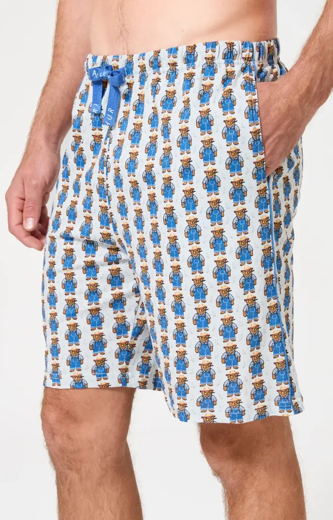 Pyjama short homme 100% coton bio ARTHUR "Pré à Rêver" PAU - Bleu TEDDE26