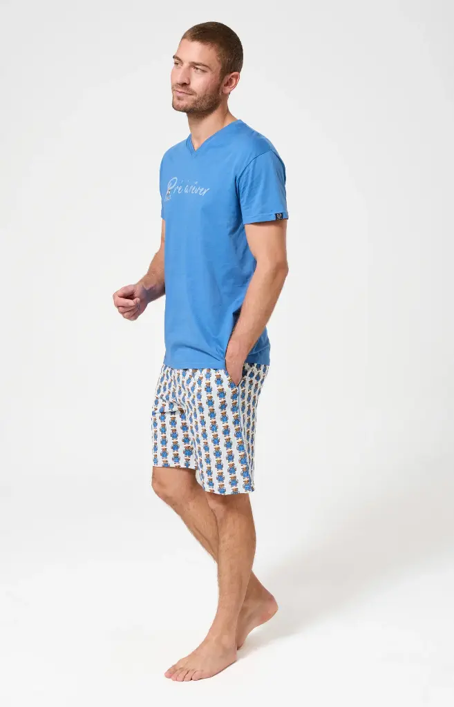 Pyjama short homme 100% coton bio ARTHUR "Pré à Rêver" PAU - Bleu TEDDE26