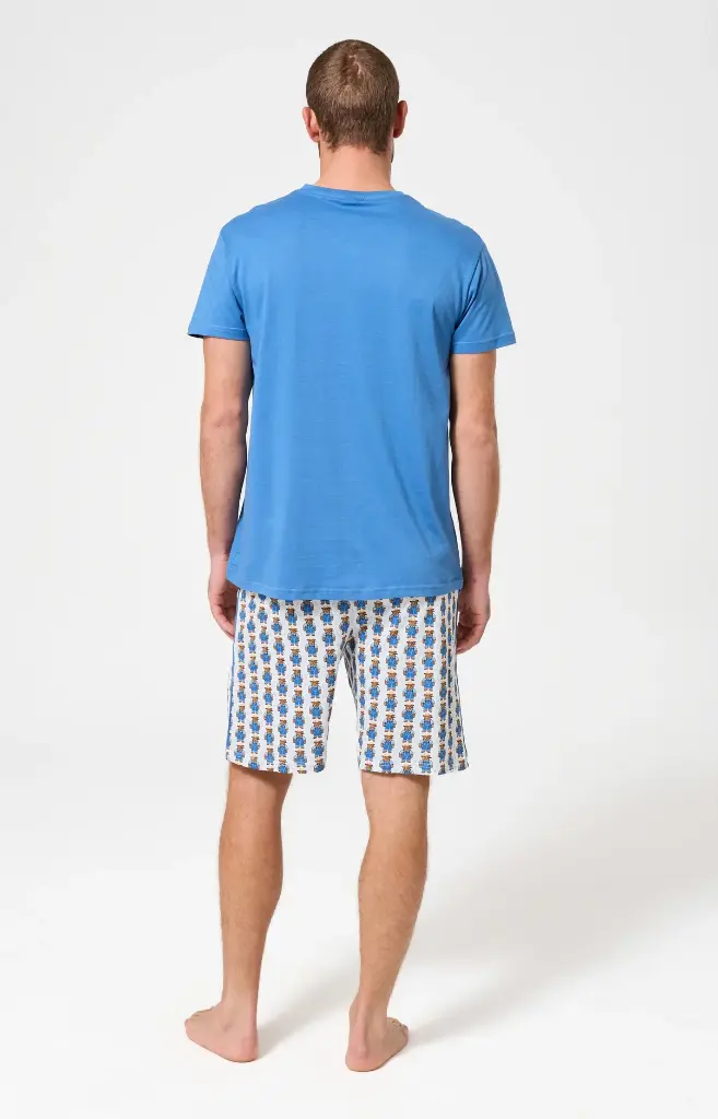 Pyjama short homme 100% coton bio ARTHUR "Pré à Rêver" PAU - Bleu TEDDE26