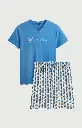 Pyjama short homme 100% coton bio ARTHUR "Pré à Rêver" PAU - Bleu TEDDE26