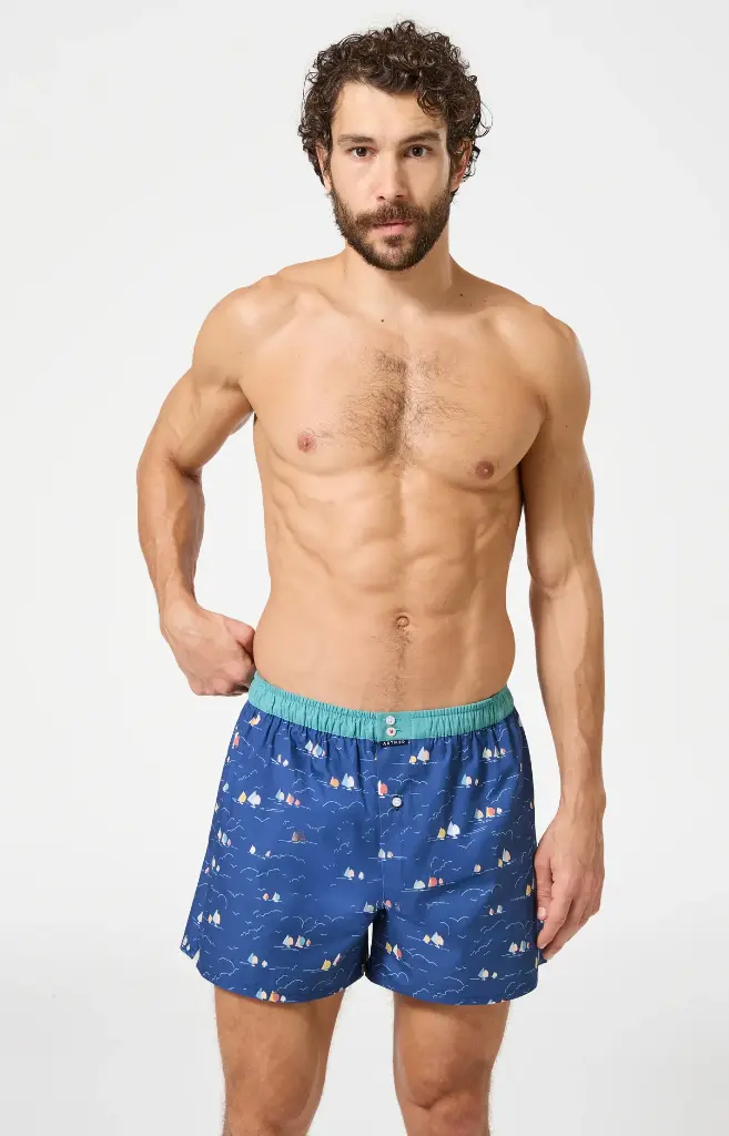 Caleçon américain homme avec maintien 100% coton bio ARTHUR "Le Club" CSP -  Boat 1219E26 Marine