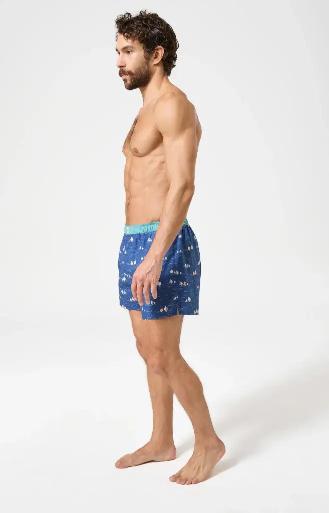 Caleçon américain homme avec maintien 100% coton bio ARTHUR "Le Club" CSP -  Boat 1219E26 Marine