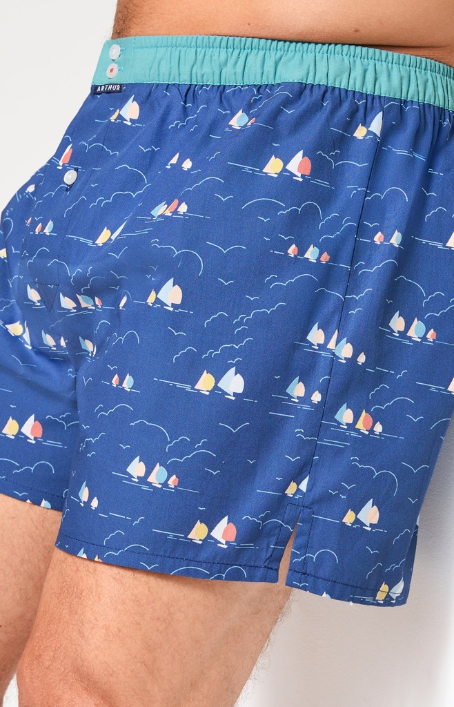 Caleçon américain homme avec maintien 100% coton bio ARTHUR "Le Club" CSP -  Boat 1219E26 Marine