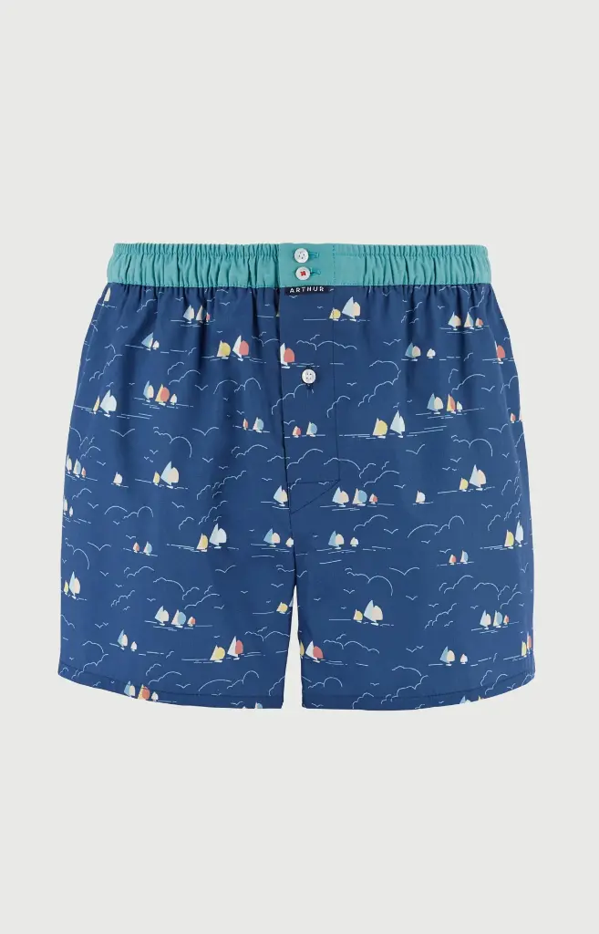 Caleçon américain homme avec maintien 100% coton bio ARTHUR "Le Club" CSP -  Boat 1219E26 Marine