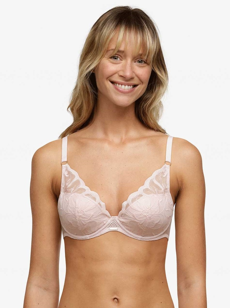 Soutien-gorge à coque plongeant CHANTELLE "Fleurs" C12M20 - Rose dragée 0JW