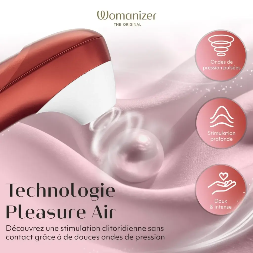 Stimulateur clitoridien à vibrations d'air pulsé WOMANIZER "Pro" - Bordeaux