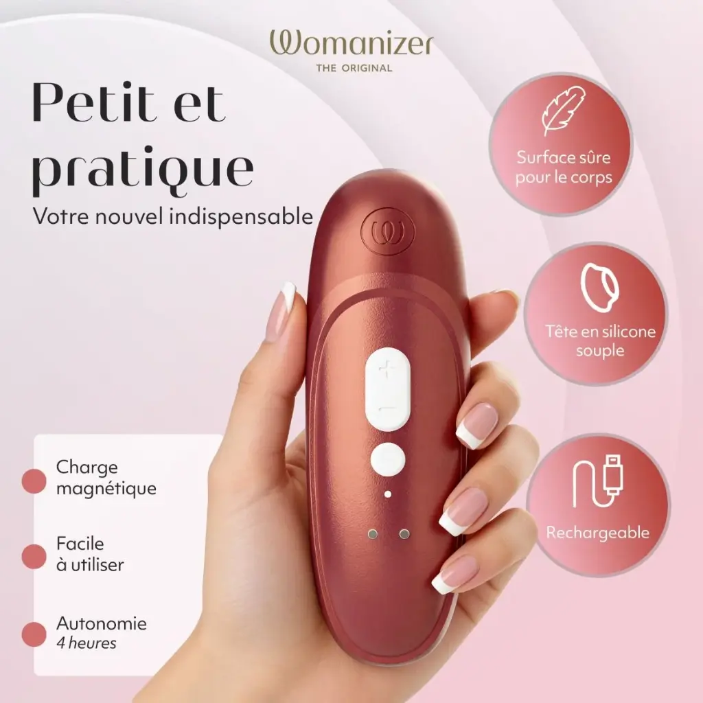 Stimulateur clitoridien à vibrations d'air pulsé WOMANIZER "Pro" - Bordeaux