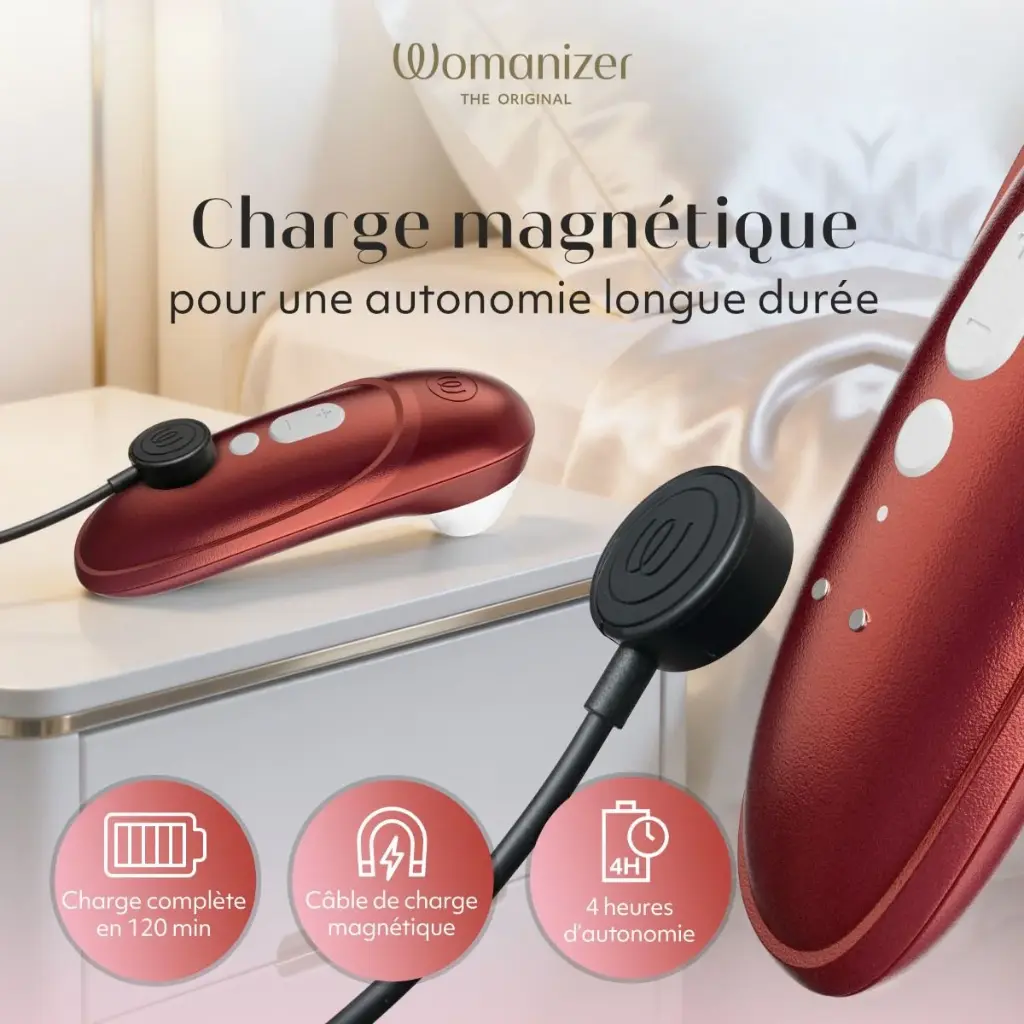 Stimulateur clitoridien à vibrations d'air pulsé WOMANIZER "Pro" - Bordeaux
