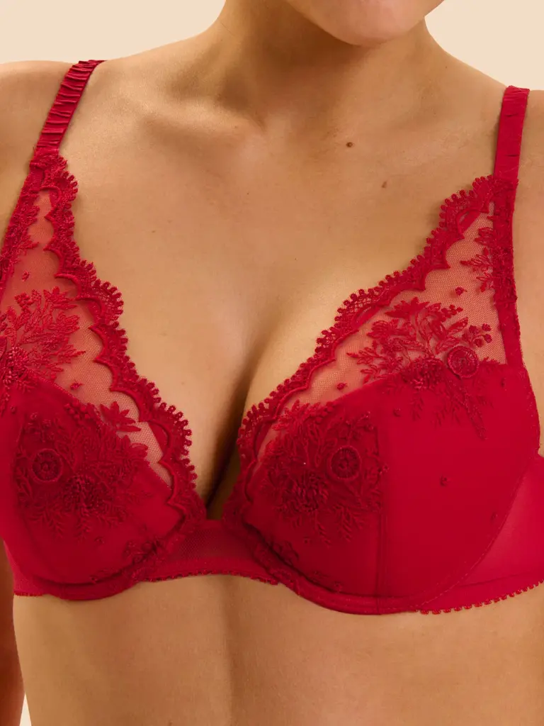 Soutien-gorge triangle push-up avec armatures SIMONE PERELE "Intrigue" 1E2347 - Rouge Opéra 377