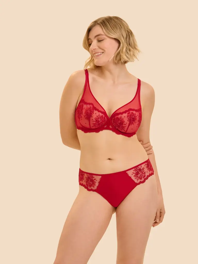 Soutien-gorge décolleté plongeant avec armatures SIMONE PERELE "Intrigue" 1E2319 - Rouge Opéra 377