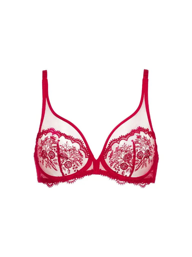 Soutien-gorge décolleté plongeant avec armatures SIMONE PERELE "Intrigue" 1E2319 - Rouge Opéra 377