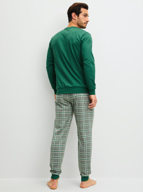 Pyjama long homme avec bord élastique 100% coton CALIDA "Relax Imprint" 47587 - Forest Green 590