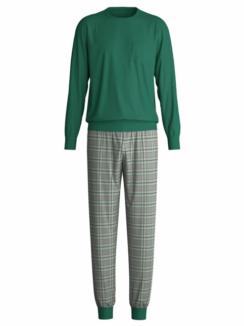 Pyjama long homme avec bord élastique 100% coton CALIDA "Relax Imprint" 47587 - Forest Green 590