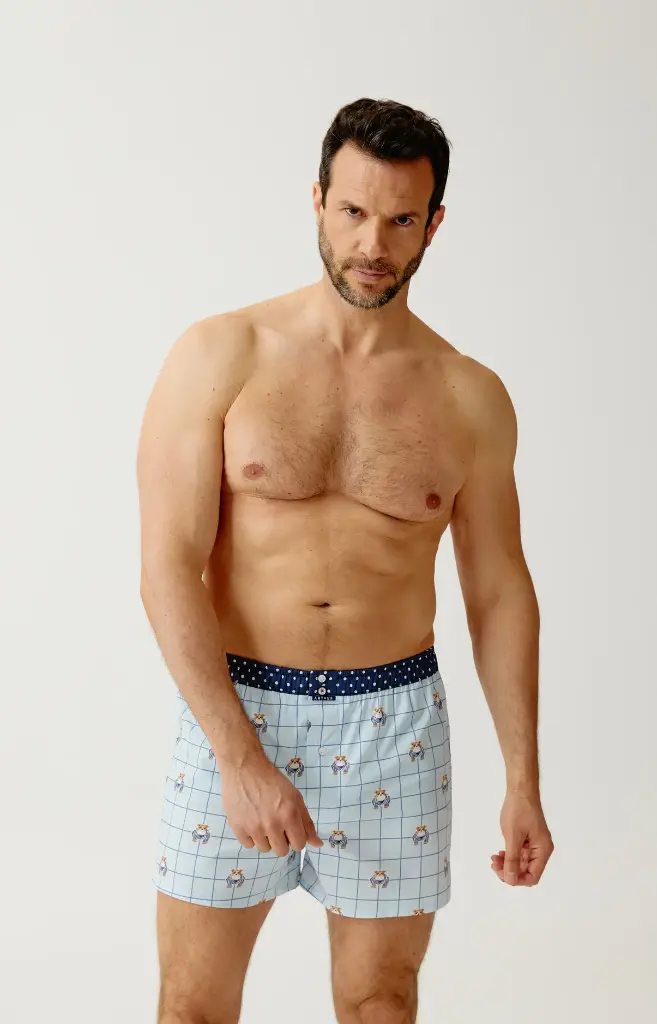 Caleçon américain homme avec maintien 100% coton bio ARTHUR "Le Club" CSP - Ciel 1245H26