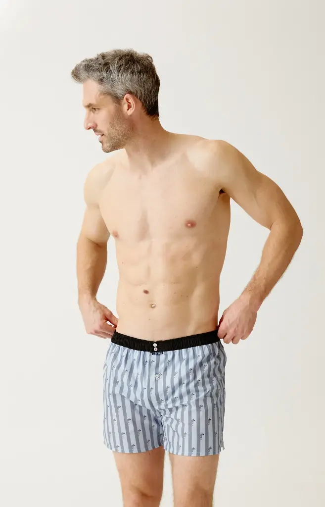 Caleçon américain homme avec maintien 100% coton bio ARTHUR "Le Club" CSP - Bleu 1234H26