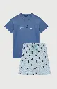 Pyjama short homme 100% coton bio ARTHUR "Cat sup" PAU - Ciel CATSH26