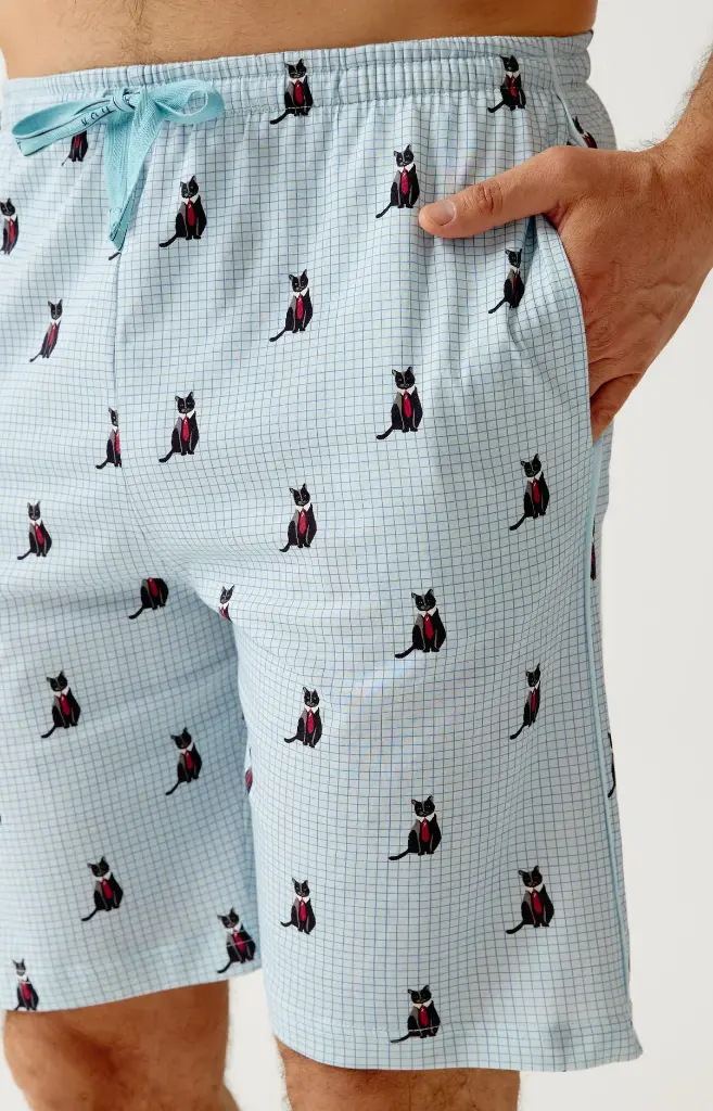 Pyjama short homme 100% coton bio ARTHUR "Cat sup" PAU - Ciel CATSH26