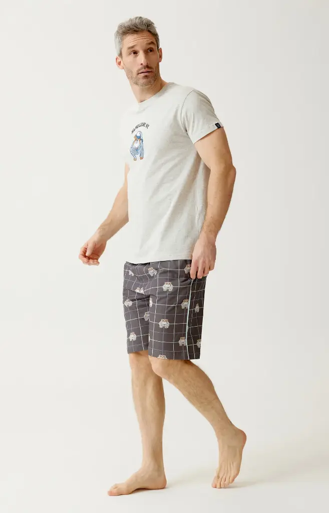 Pyjama short homme 100% coton bio ARTHUR "Ma meilleure vie" PAU - Ebony BDOGH26