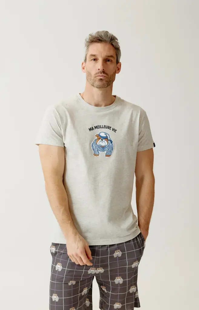 Pyjama short homme 100% coton bio ARTHUR "Ma meilleure vie" PAU - Ebony BDOGH26