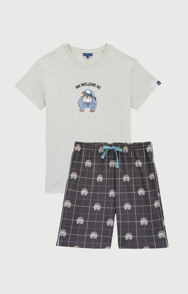 Pyjama short homme 100% coton bio ARTHUR "Ma meilleure vie" PAU - Ebony BDOGH26