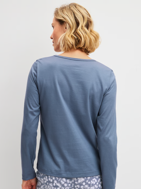 Pyjama dame long 100% coton CALIDA "Sleep Over M&M" 15104 + 29073 - Folkstone Grey 987