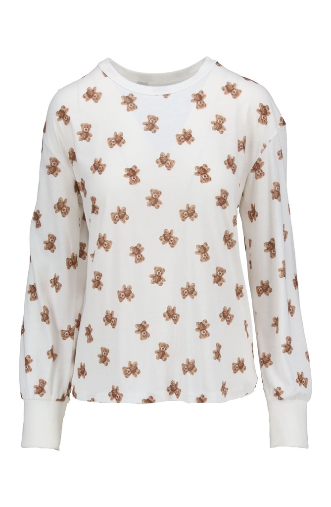 Pyjama long dame 100% coton RINGELLA "À motif ours et poignets tricotés" 6511231 - Champagne 130