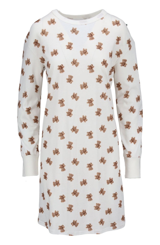 Chemise de Nuit Dame 100% Coton 95cm RINGELLA "À motif ours et poignets tricotés" 6511031 - Champagne 130