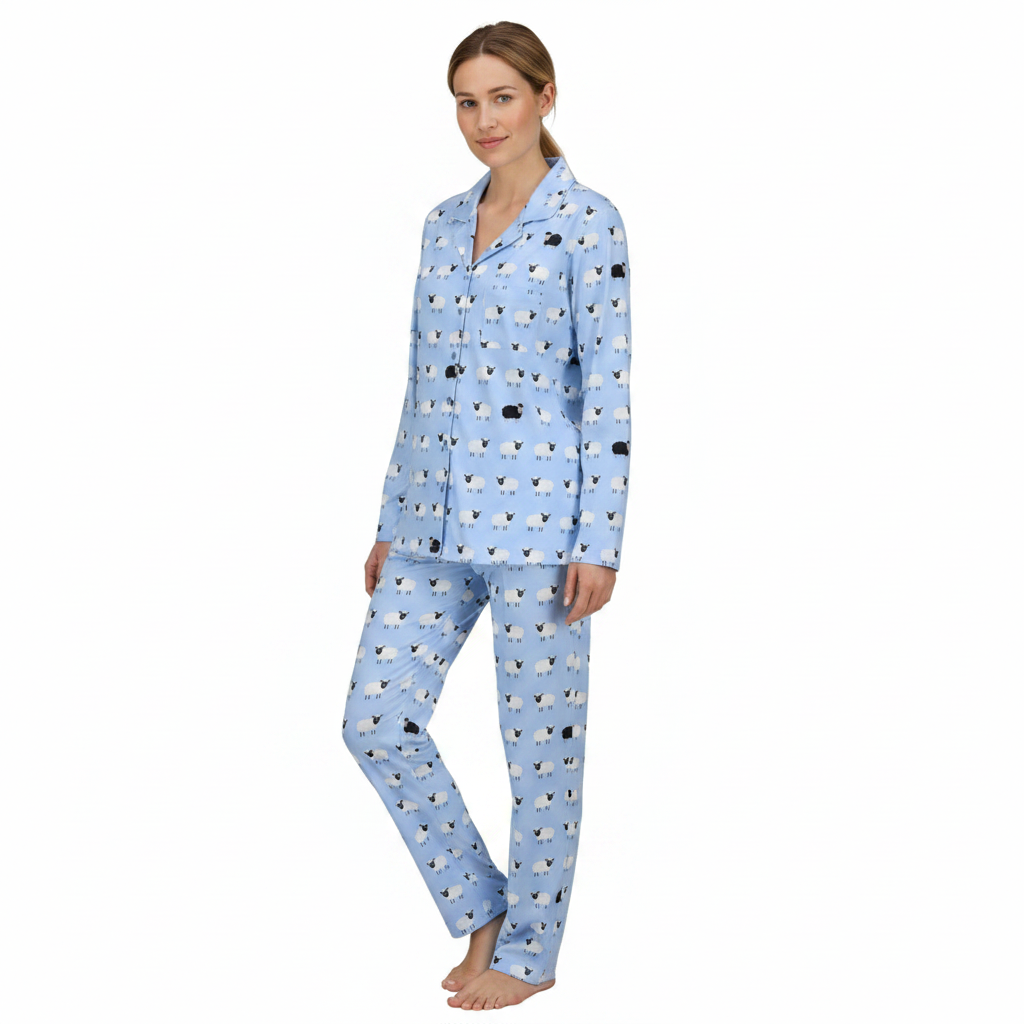 Pyjama long dame 100% coton RINGELLA "Avec patte de boutonnage et col" 6511228 - Fjord 261