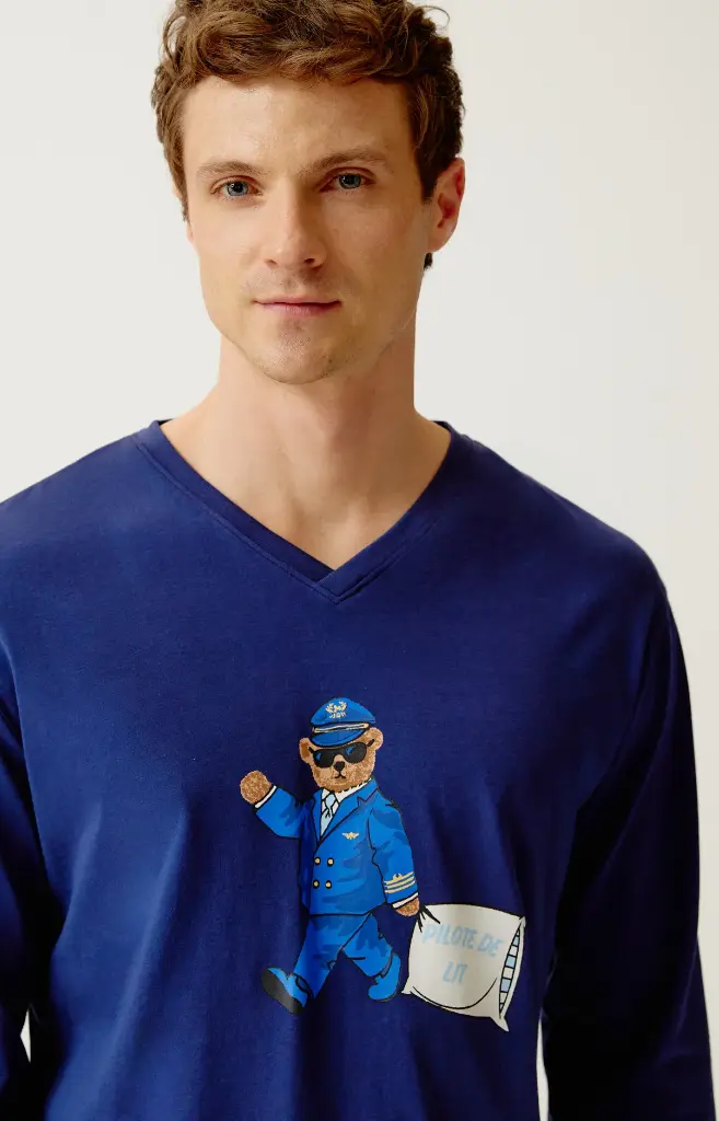 Pyjama long homme 100% coton ARTHUR "Pilote de Lit" ULY - Ciel PILOH26
