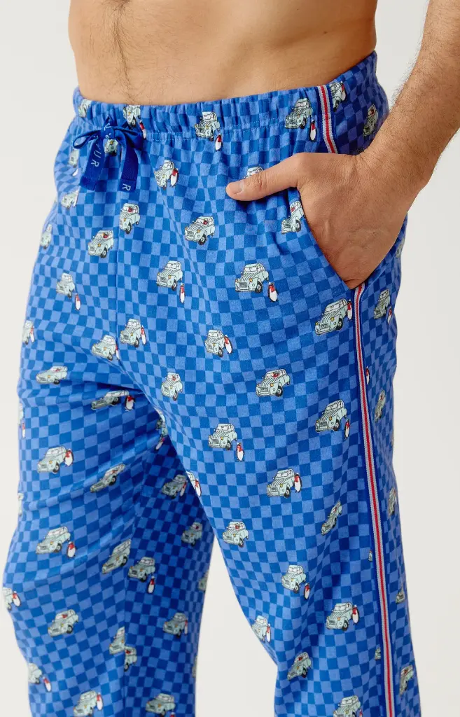 Pyjama long homme coton bio ARTHUR "Lent au démarrage" ZAC - Bleu 2CVCH26