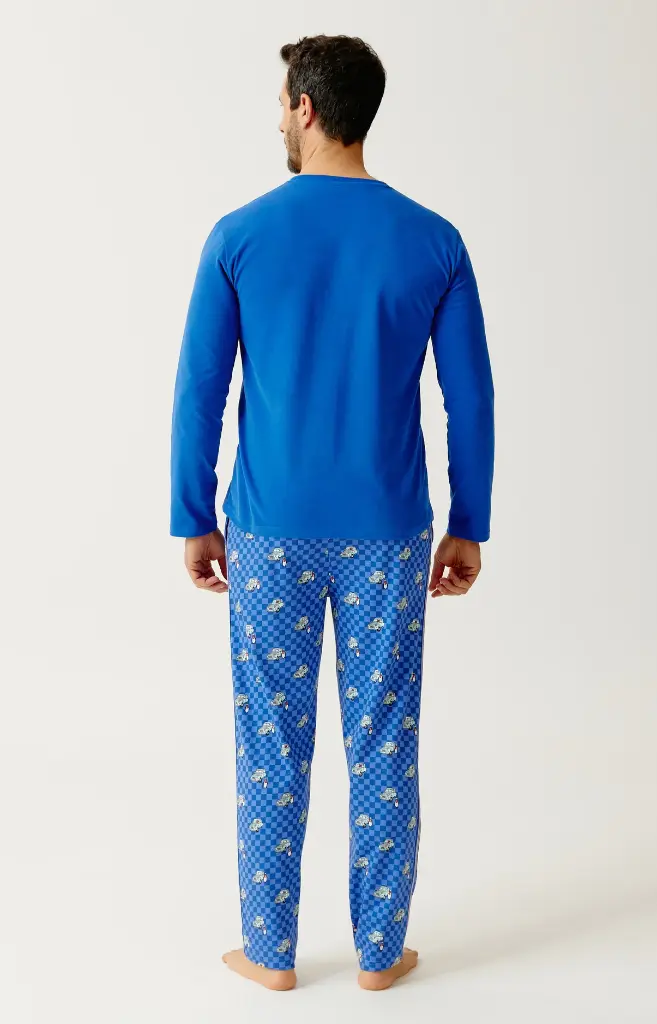 Pyjama long homme coton bio ARTHUR "Lent au démarrage" ZAC - Bleu 2CVCH26
