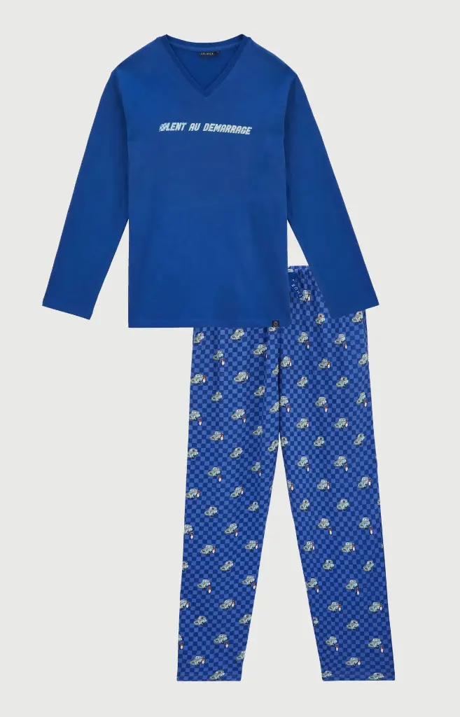 Pyjama long homme coton bio ARTHUR "Lent au démarrage" ZAC - Bleu 2CVCH26