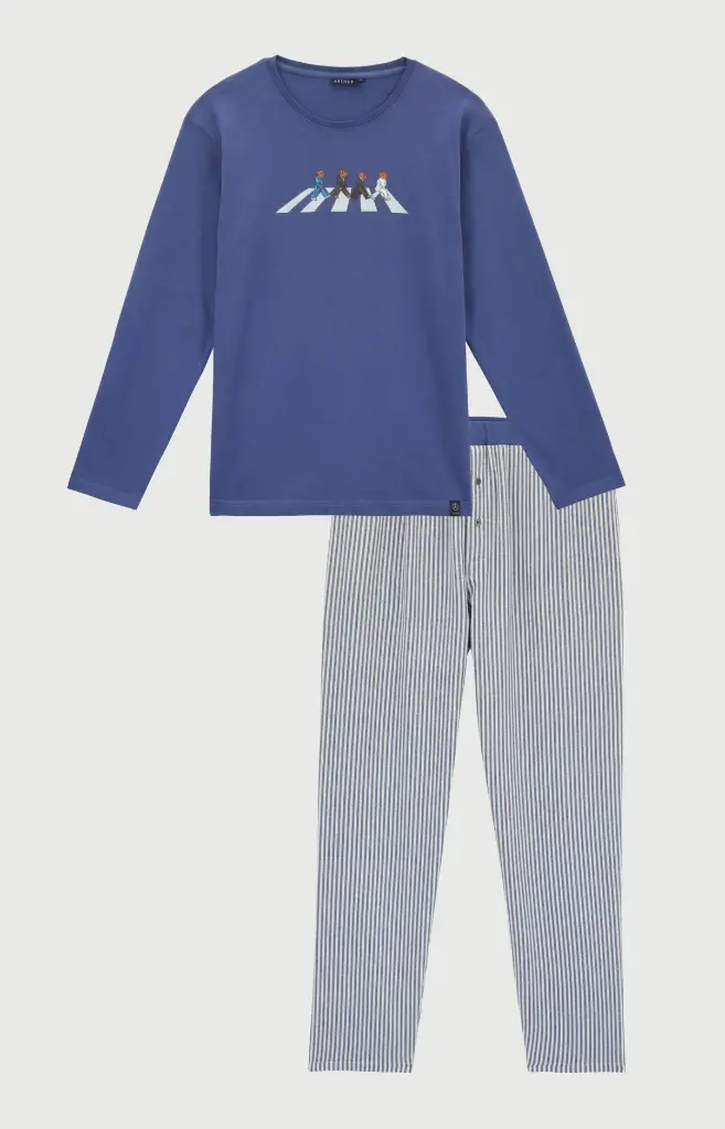 Pyjama long homme 100% coton flanelle ARTHUR "A'Bear Road" BOS - Bleu ROADH26