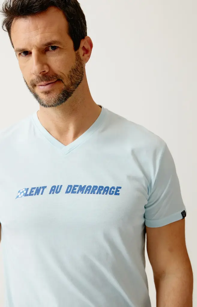 Pyjama short homme 100% coton bio ARTHUR "Lent au démarrage" PAU - Bleu 2CVCH26