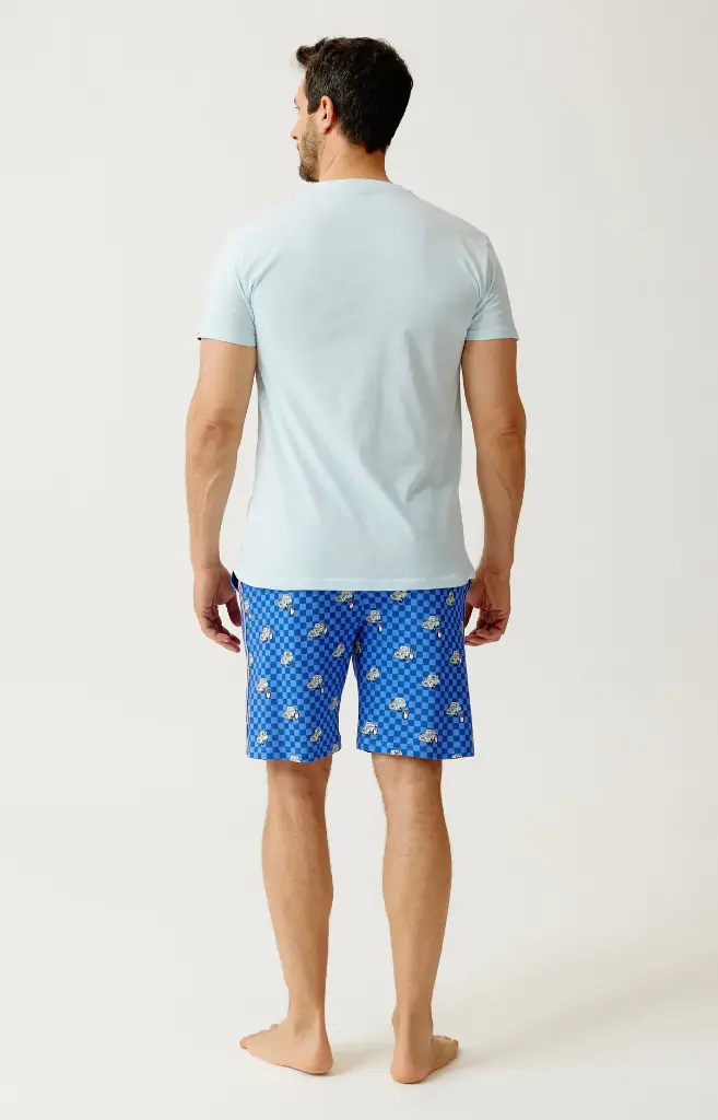 Pyjama short homme 100% coton bio ARTHUR "Lent au démarrage" PAU - Bleu 2CVCH26