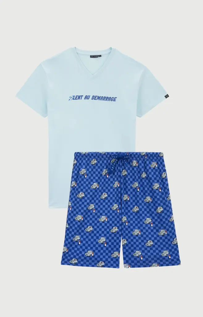 Pyjama short homme 100% coton bio ARTHUR "Lent au démarrage" PAU - Bleu 2CVCH26