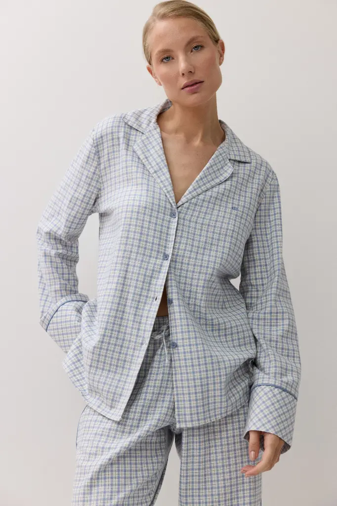 Pyjama dame long boutonné ARUELLE "Daria" Light Blue